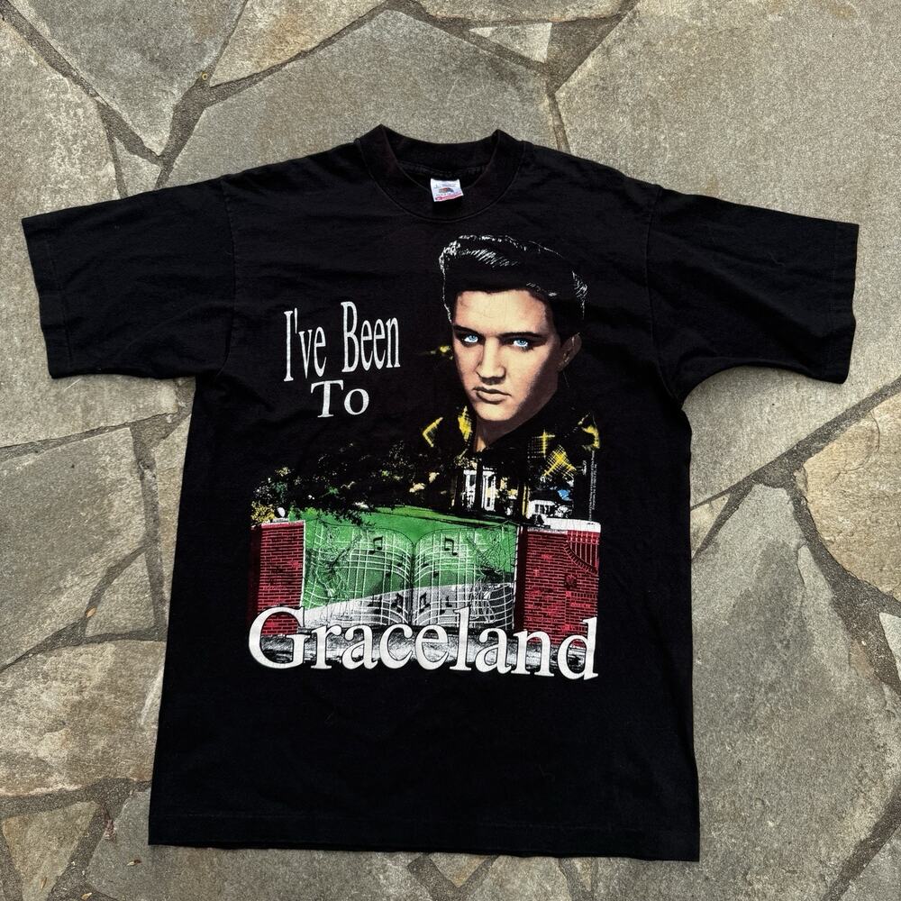 Vintage Elvis Presley Shirt Black Large Been To Graceland USA 90s Single Stitch